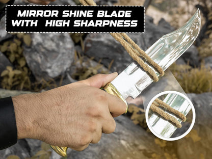 14" Crocodile Dundee Bowie Knife with Sheath-Hunting Knife with Sheath-Mirror Polished Survival Tactical Knife,Cuchillos de caza for Camping, Outdoor, Bushcraft- Knives for Men