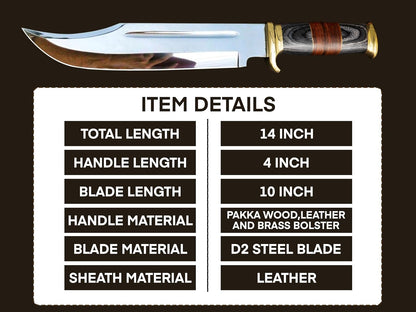 14" Crocodile Dundee Bowie Knife with Sheath-Hunting Knife with Sheath-Mirror Polished Survival Tactical Knife,Cuchillos de caza for Camping, Outdoor, Bushcraft- Knives for Men