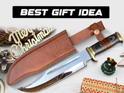 14" Crocodile Dundee Bowie Knife with Sheath-Hunting Knife with Sheath-Mirror Polished Survival Tactical Knife,Cuchillos de caza for Camping, Outdoor, Bushcraft- Knives for Men