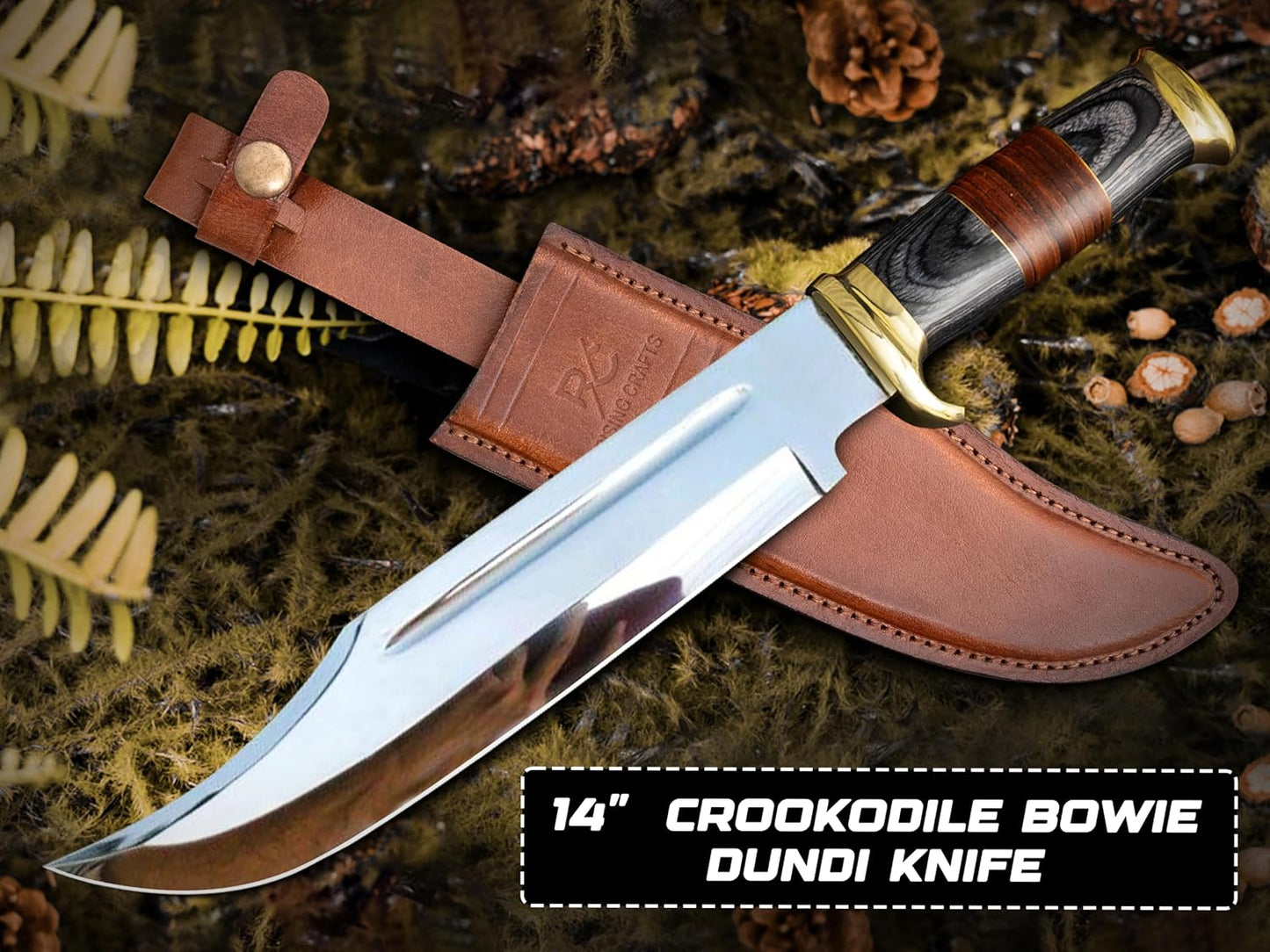 14" Crocodile Dundee Bowie Knife with Sheath-Hunting Knife with Sheath-Mirror Polished Survival Tactical Knife,Cuchillos de caza for Camping, Outdoor, Bushcraft- Knives for Men