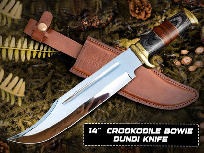 14" Crocodile Dundee Bowie Knife with Sheath-Hunting Knife with Sheath-Mirror Polished Survival Tactical Knife,Cuchillos de caza for Camping, Outdoor, Bushcraft- Knives for Men