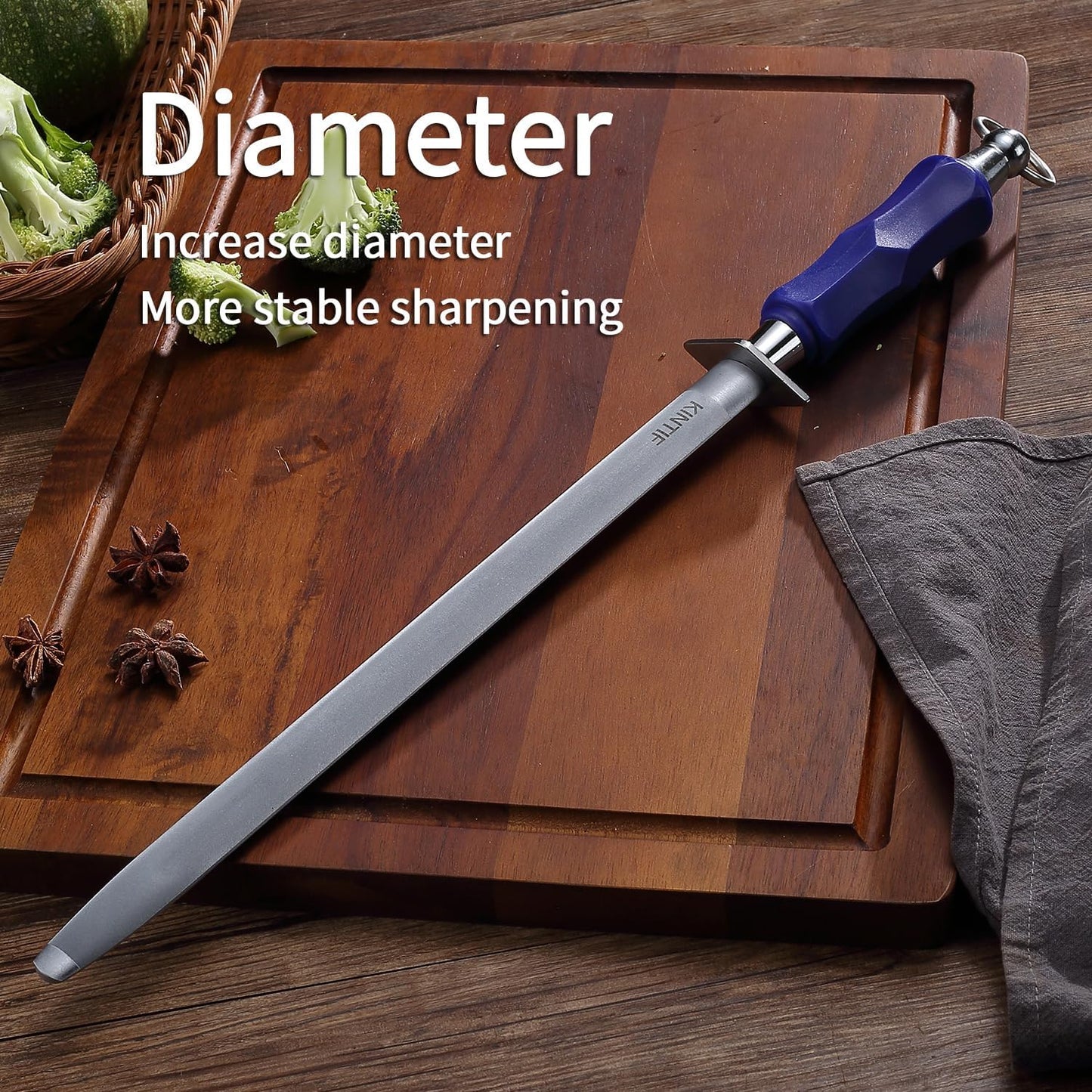 Honing Steel 10 inch Professional Knife Sharpener Honing Rod, Fine Lines, High Carbon Steel, High hardness, Knife Sharpening Steel