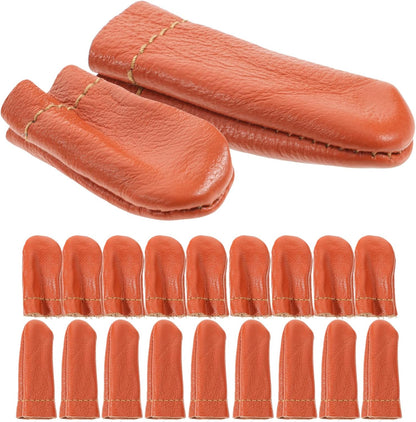 20 Pcs Leather Finger Cots Needle Felting Finger Protectors Thumb Thimble Embroidery Needlework Fingers Thumb Protection Sleeve Cots (Random Color)