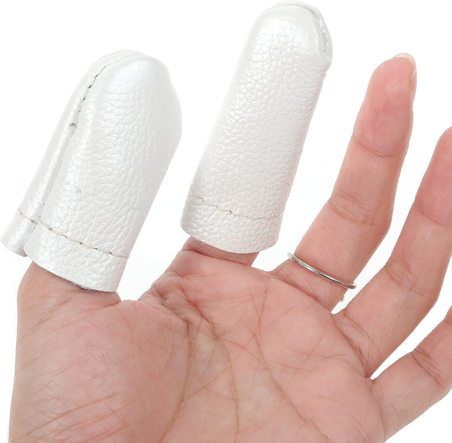 20 Pcs Leather Finger Cots Needle Felting Finger Protectors Thumb Thimble Embroidery Needlework Fingers Thumb Protection Sleeve Cots (Random Color)