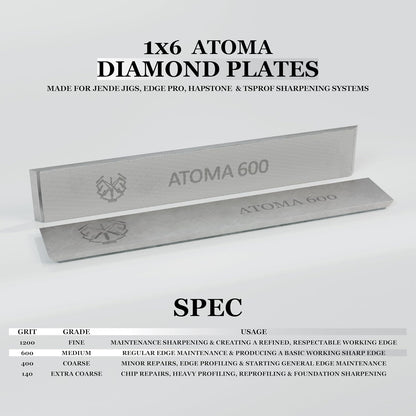 1x6 ATOMA DIAMOND SHARPENING STONE PLATE 600 Grit-for Edge Pro, Hapstone, and TSProf Sharpener