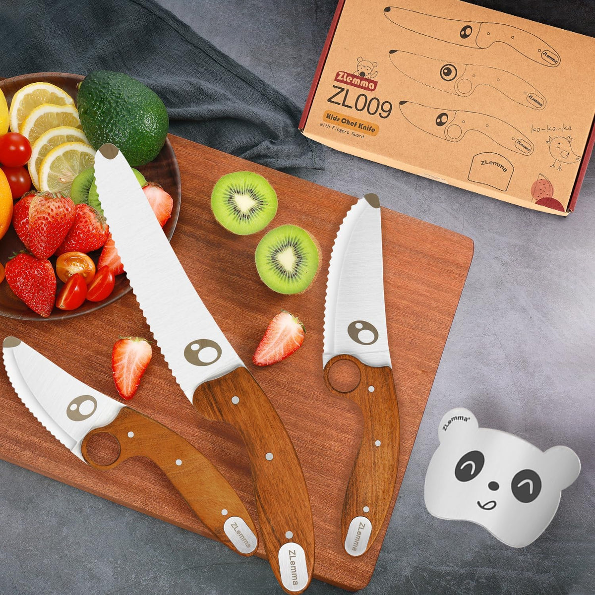 Kids Knife Set for Real Cooking with Educational Ring, Rounded Tip, Fingers Guard, 4 Pieces Kids Kitchen Knife Kit for Children and Teaching Food Prep and Kitchen Safety