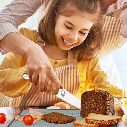 Kids Knife Set for Real Cooking with Educational Ring, Rounded Tip, Fingers Guard, 4 Pieces Kids Kitchen Knife Kit for Children and Teaching Food Prep and Kitchen Safety