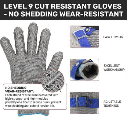 ANSI A9 Cut Resistant Glove,Stainless Steel Mesh Metal Glove,Food Grade for Kitchen Cooking, Butcher Meat Cutting, Oyster Shucking, Mandoline, Fishing,L,1pcs