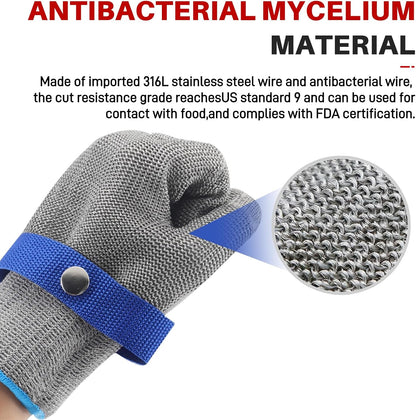 ANSI A9 Cut Resistant Glove,Stainless Steel Mesh Metal Glove,Food Grade for Kitchen Cooking, Butcher Meat Cutting, Oyster Shucking, Mandoline, Fishing,L,1pcs