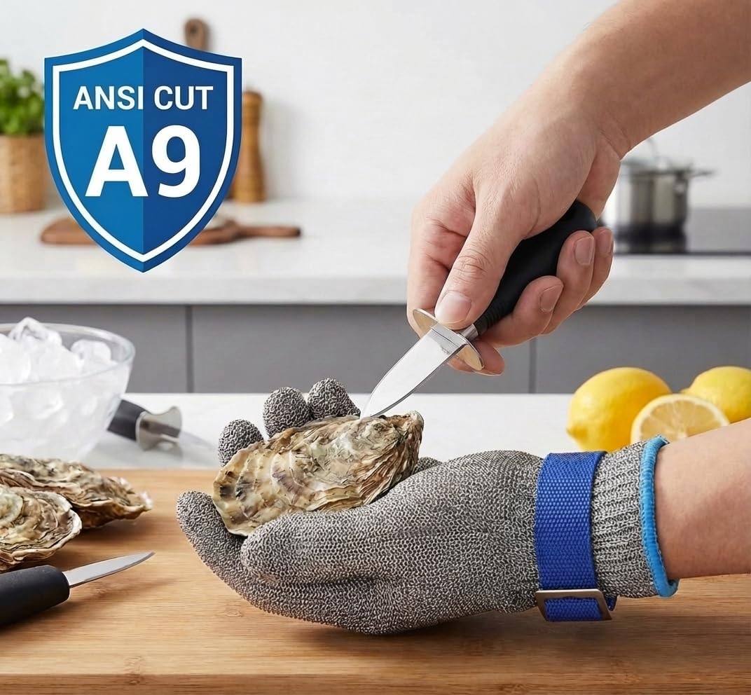 ANSI A9 Cut Resistant Glove,Stainless Steel Mesh Metal Glove,Food Grade for Kitchen Cooking, Butcher Meat Cutting, Oyster Shucking, Mandoline, Fishing,L,1pcs