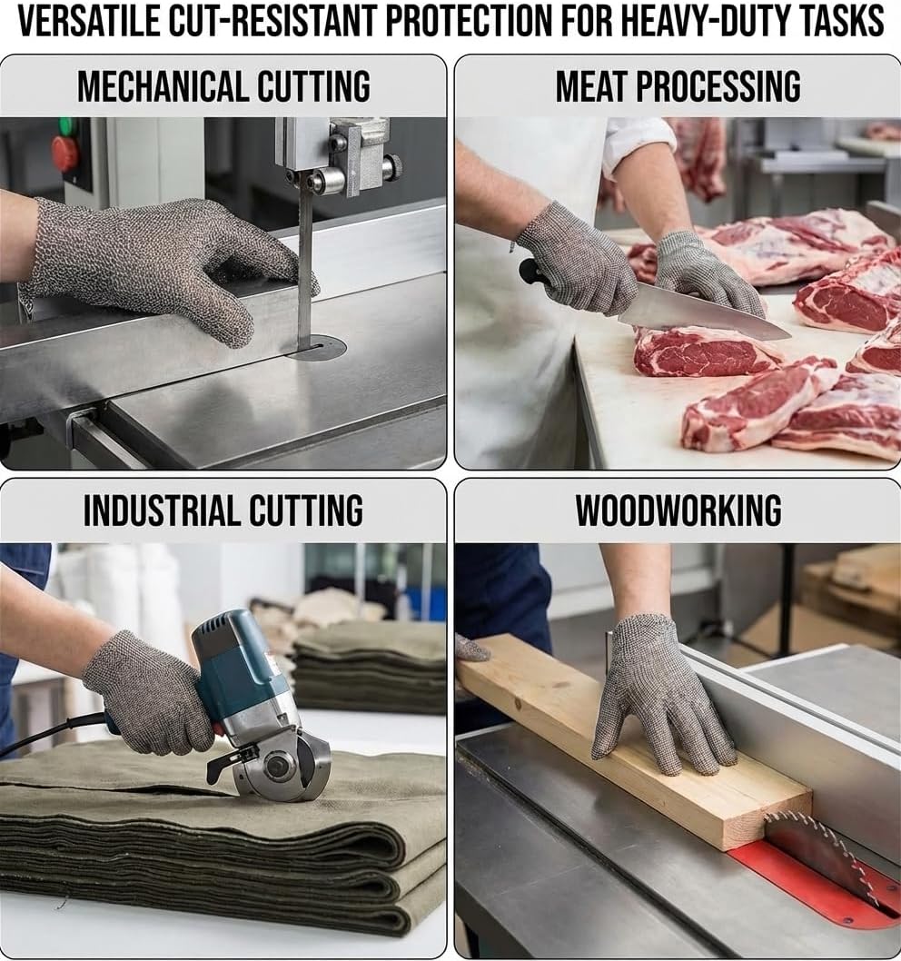 ANSI A9 Cut Resistant Glove,Stainless Steel Mesh Metal Glove,Food Grade for Kitchen Cooking, Butcher Meat Cutting, Oyster Shucking, Mandoline, Fishing,L,1pcs