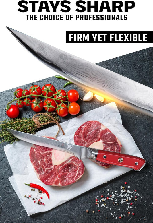 Boning Knife - 6 inch - Shogun Series - Japanese AUS-10V Super Steel Knife Gift- Vacuum Treated- Crimson Red ABS Handle - Razor Sharp Fillet Knife - Meat Cutting, Carving, Trimming w/Sheath