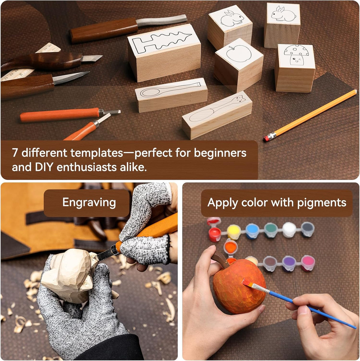 Wood Carving Kit, 68 PCS Complete Whittling Kit for Beginners Adults, 16 Wood Carving Knives, 8 Basswood Blocks, Leather Storage Bag, Gloves, Paints & Templates, DIY Carving Tools Gift Set