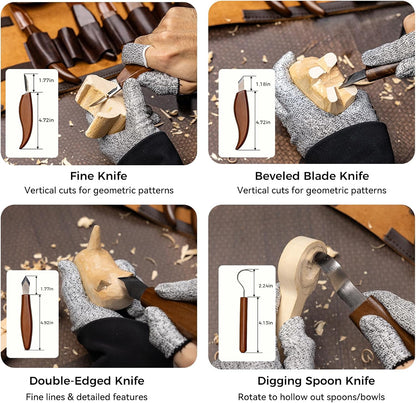 Wood Carving Kit, 68 PCS Complete Whittling Kit for Beginners Adults, 16 Wood Carving Knives, 8 Basswood Blocks, Leather Storage Bag, Gloves, Paints & Templates, DIY Carving Tools Gift Set