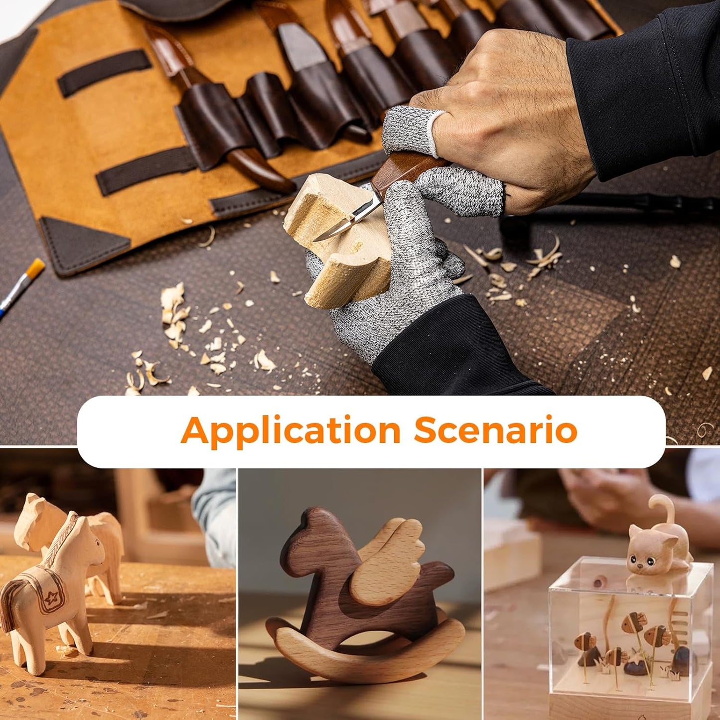 Wood Carving Kit, 68 PCS Complete Whittling Kit for Beginners Adults, 16 Wood Carving Knives, 8 Basswood Blocks, Leather Storage Bag, Gloves, Paints & Templates, DIY Carving Tools Gift Set