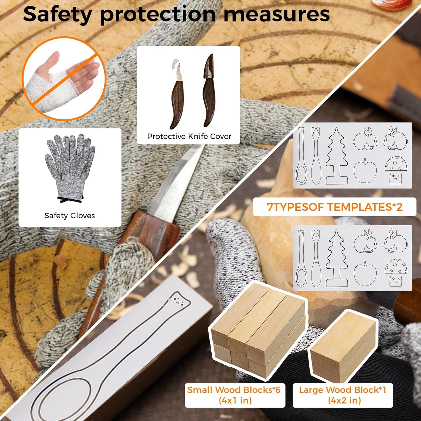 Wood Carving Kit, 68 PCS Complete Whittling Kit for Beginners Adults, 16 Wood Carving Knives, 8 Basswood Blocks, Leather Storage Bag, Gloves, Paints & Templates, DIY Carving Tools Gift Set