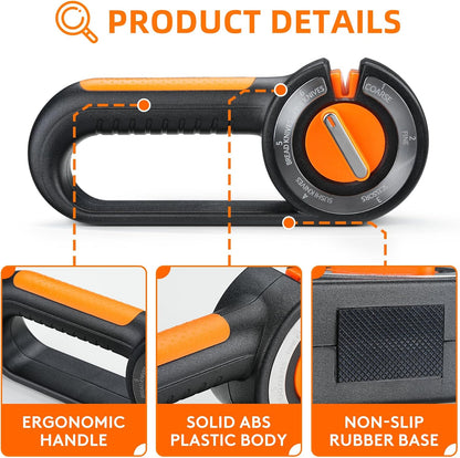 Knife Sharpener with 6 Selectable Angles, Coarse and Fine Sharpening, Ergonomic Handle, Non-Slip Base, Black and Orange