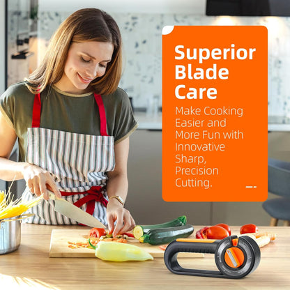 Knife Sharpener with 6 Selectable Angles, Coarse and Fine Sharpening, Ergonomic Handle, Non-Slip Base, Black and Orange
