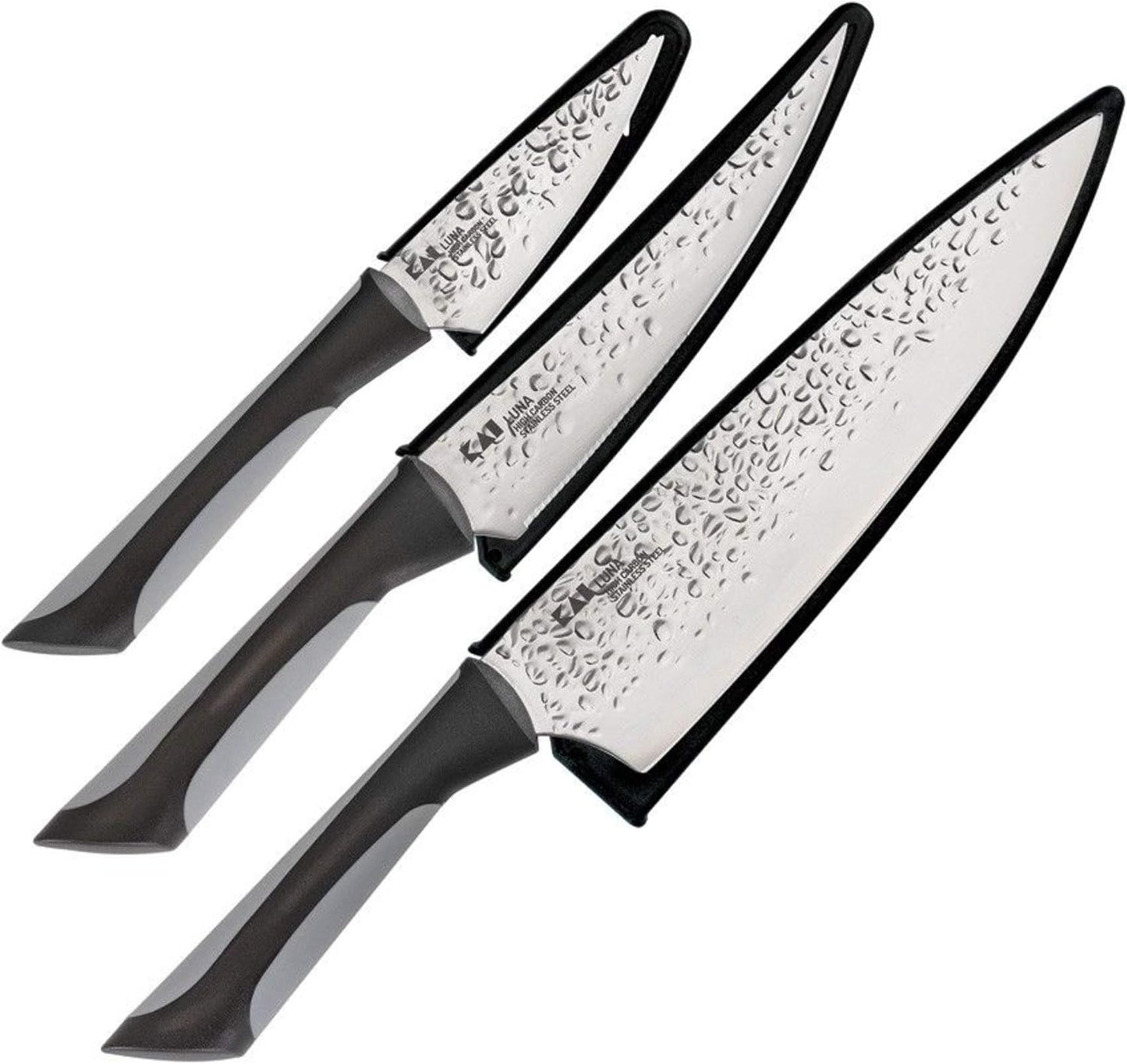 PRO Luna 3 Piece Starter Knife Set, Kitchen Knife Set, Includes 8" Chef's Knife, 3.5" Paring Knife, and 6" Utility Knife, Hand-Sharpened Japanese Kitchen Knives,Silver