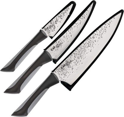 PRO Luna 3 Piece Starter Knife Set, Kitchen Knife Set, Includes 8" Chef's Knife, 3.5" Paring Knife, and 6" Utility Knife, Hand-Sharpened Japanese Kitchen Knives,Silver