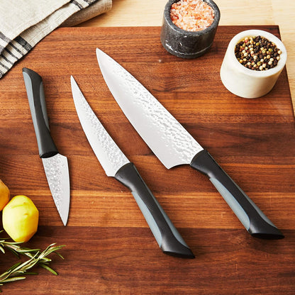 PRO Luna 3 Piece Starter Knife Set, Kitchen Knife Set, Includes 8" Chef's Knife, 3.5" Paring Knife, and 6" Utility Knife, Hand-Sharpened Japanese Kitchen Knives,Silver