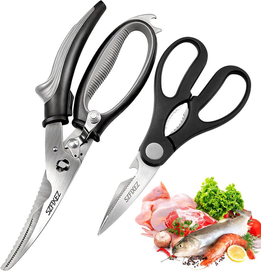 Kitchen Scissors Set 2 Pack, Heavy Duty Detachable Food Grade Stainless Steel Poultry Shears for Chicken Bones, Fish, Meat, Vegetables, Multipurpose Shears with Bottle Opener