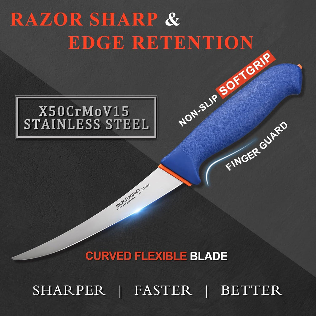 6 Inch Boning Knife Flexible Curved Blade for Meat & Fish Deboning