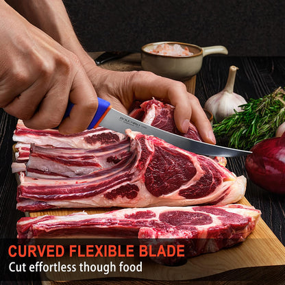 6 Inch Boning Knife Flexible Curved Blade for Meat & Fish Deboning