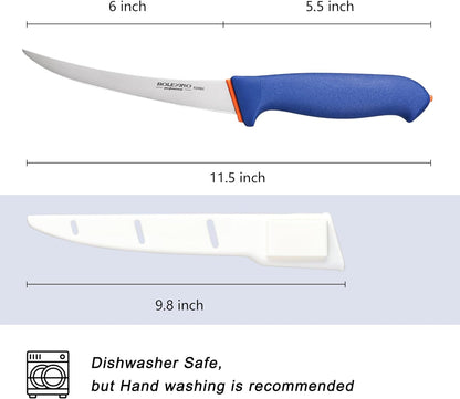 6 Inch Boning Knife Flexible Curved Blade for Meat & Fish Deboning