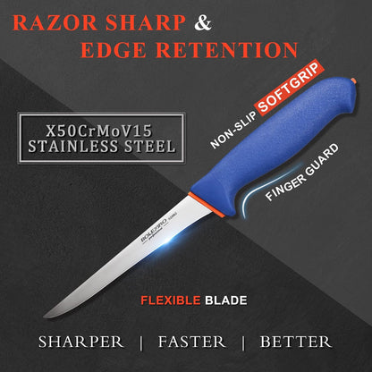 6 Inch Boning Knife Flexible Curved Blade for Meat & Fish Deboning