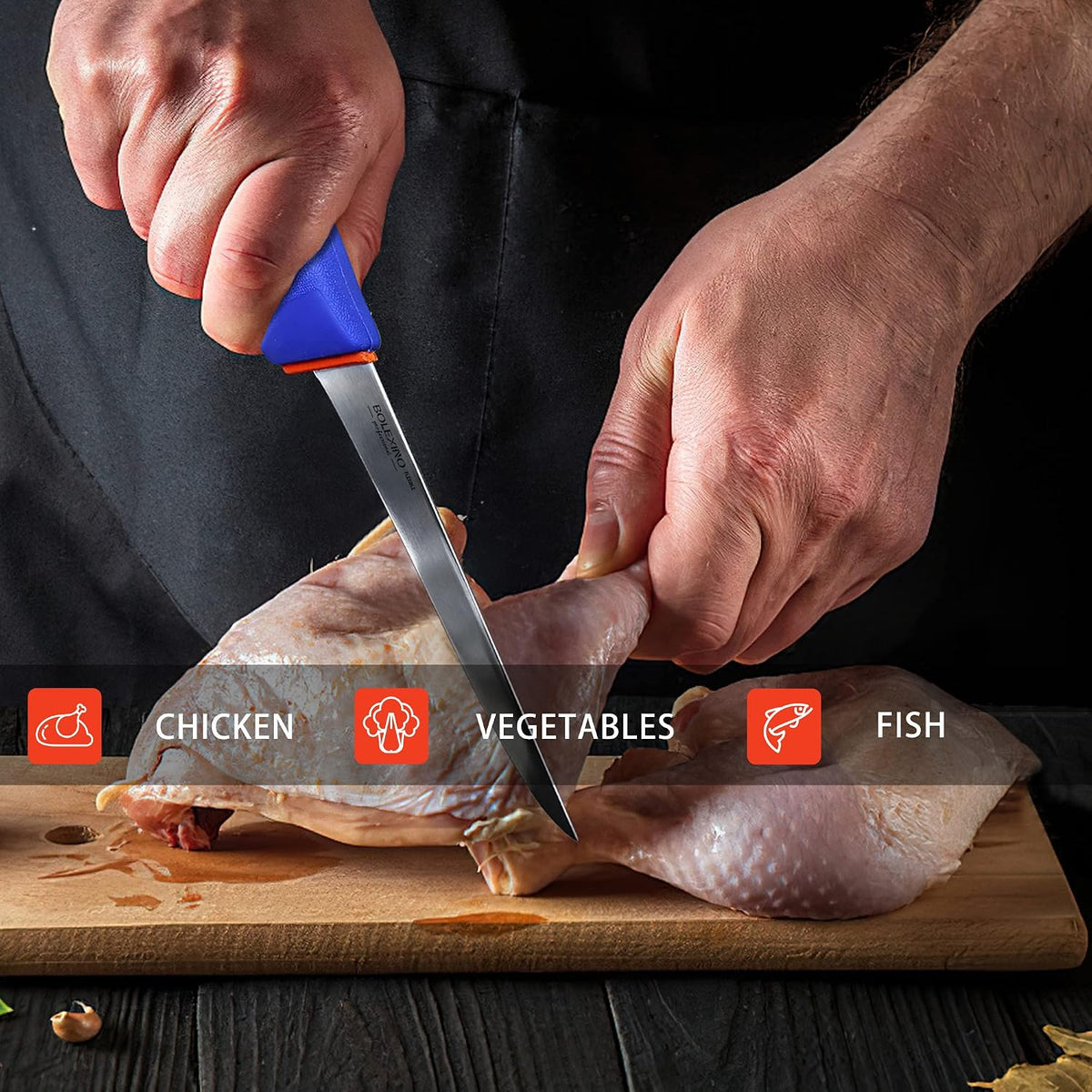 6 Inch Boning Knife Flexible Curved Blade for Meat & Fish Deboning