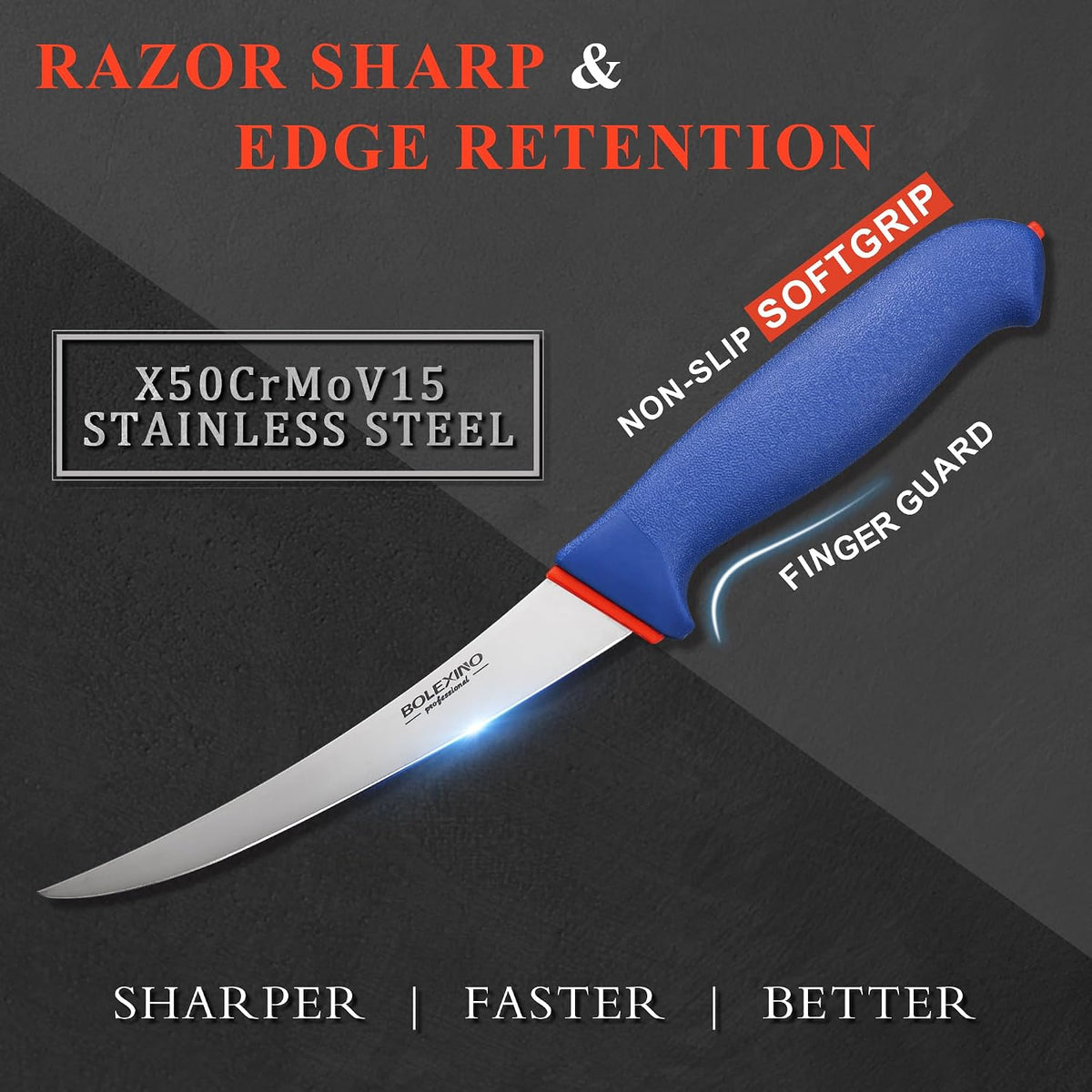 6 Inch Boning Knife Flexible Curved Blade for Meat & Fish Deboning