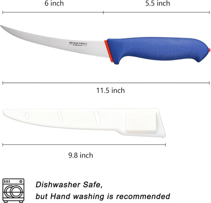 6 Inch Boning Knife Flexible Curved Blade for Meat & Fish Deboning