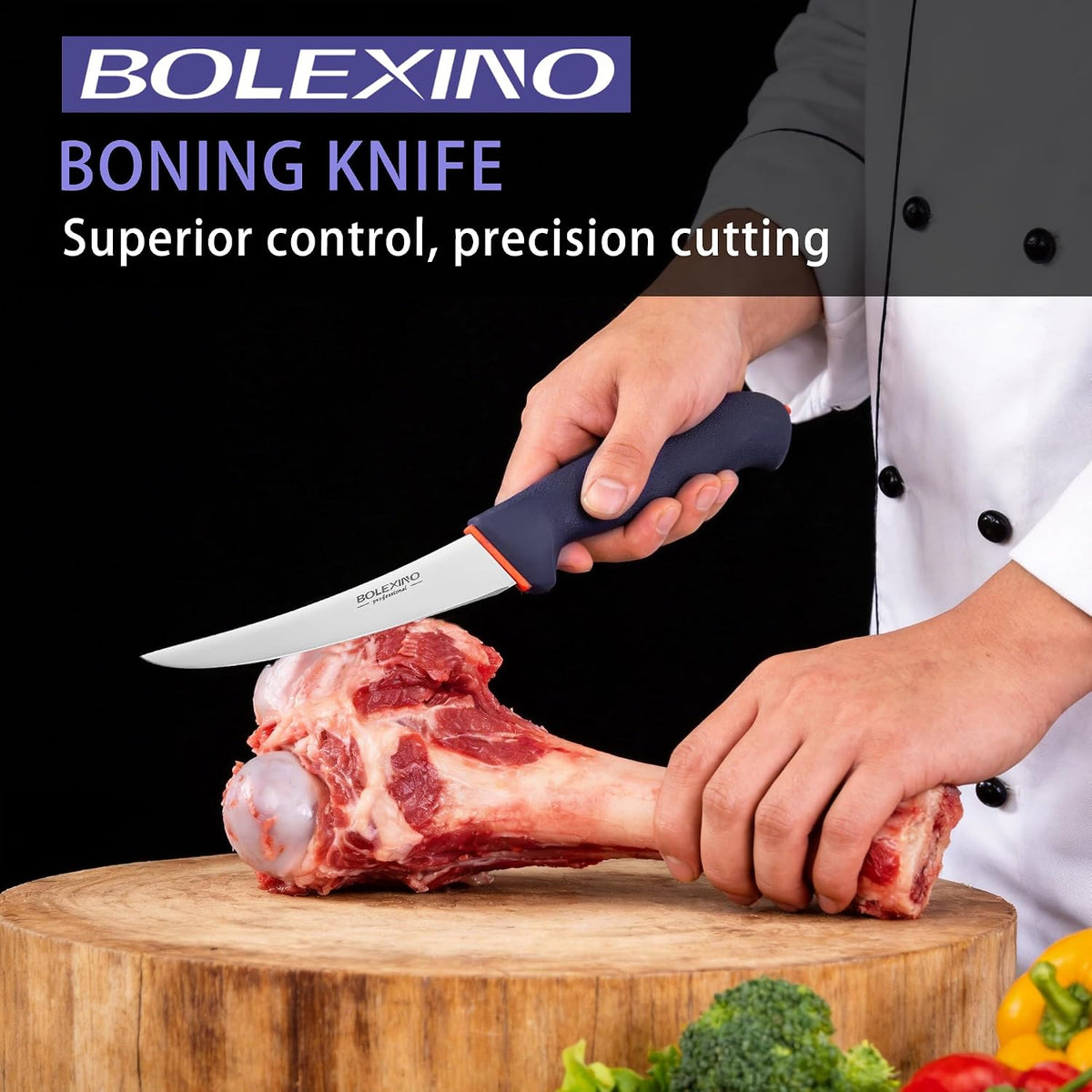 6 Inch Boning Knife Flexible Curved Blade for Meat & Fish Deboning