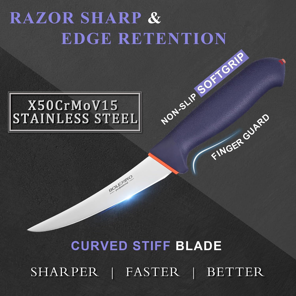 6 Inch Boning Knife Flexible Curved Blade for Meat & Fish Deboning