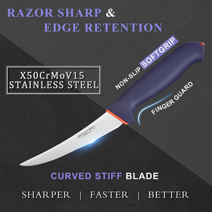 6 Inch Boning Knife Flexible Curved Blade for Meat & Fish Deboning