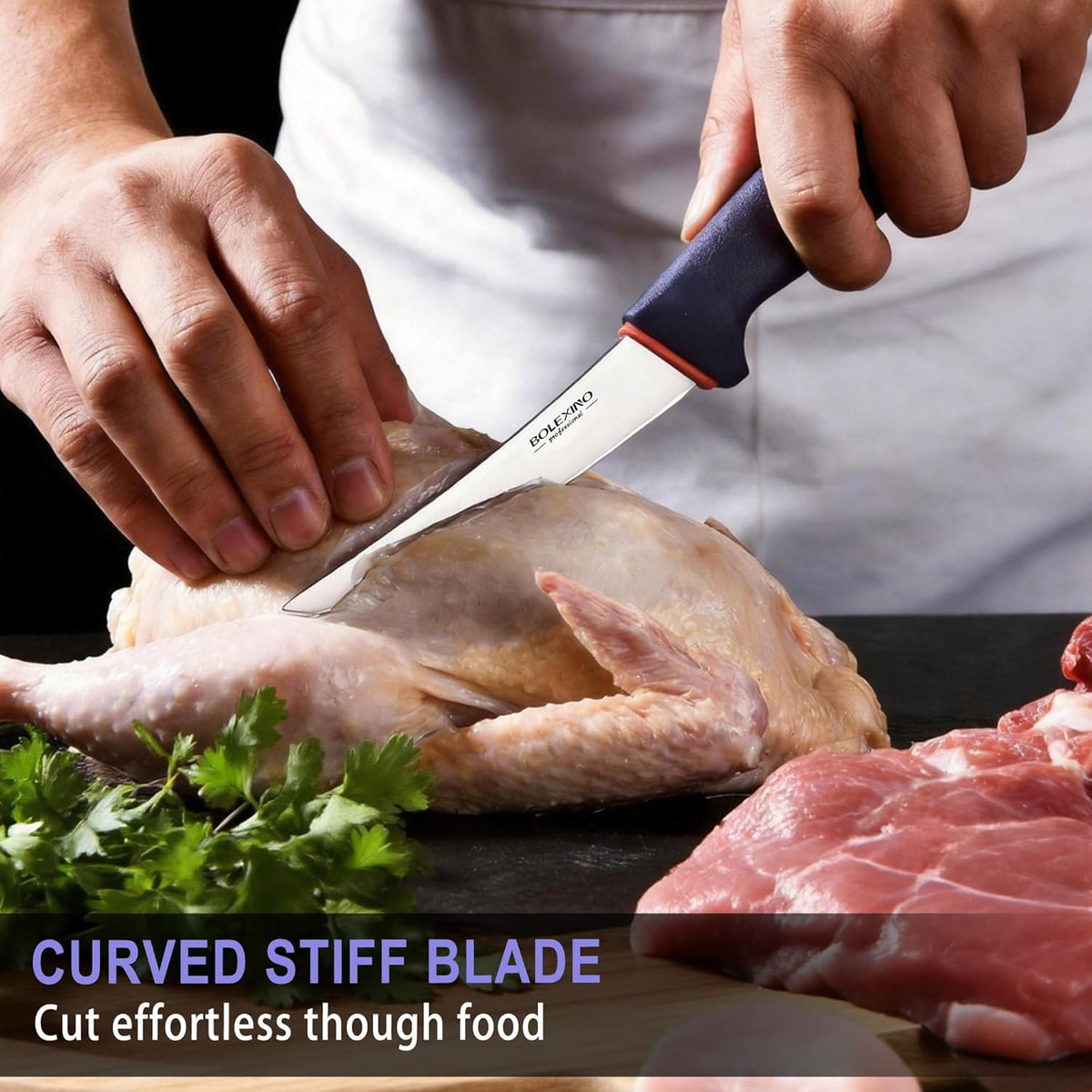 6 Inch Boning Knife Flexible Curved Blade for Meat & Fish Deboning