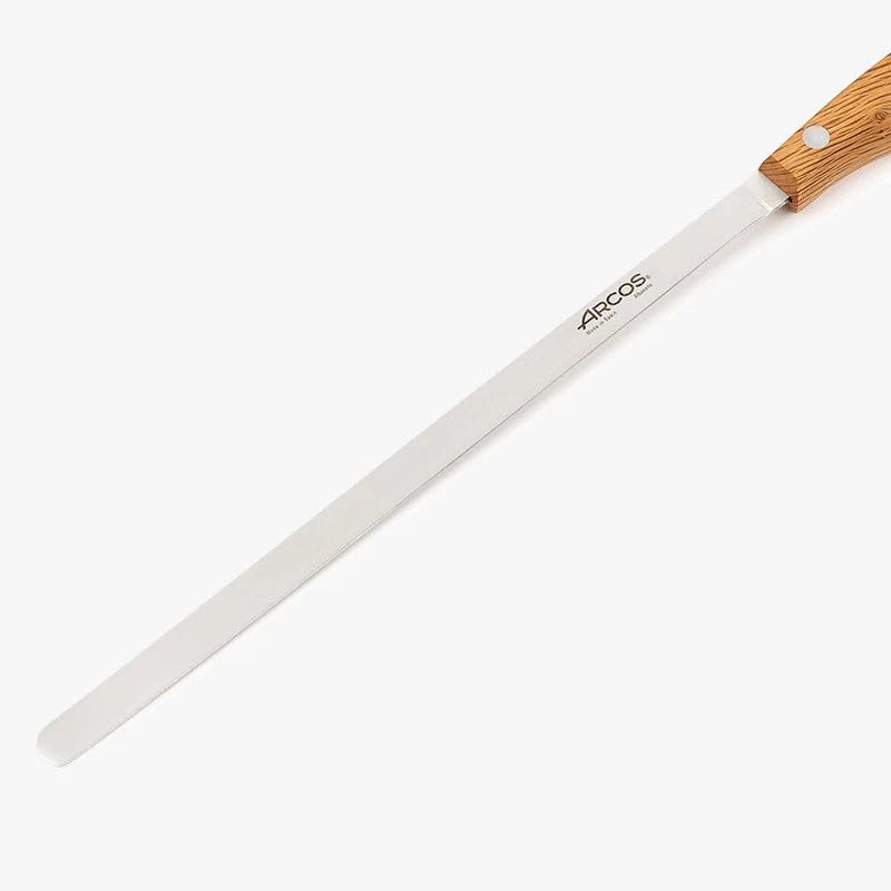 Arcos Jose Andres 10-Inch Fillet Knife Forged Meat Slicer | Professional NITRUM Stainless Steel Blade with Silk Edge | Ideal for Slicing Ham or Prosciutto | Ergonomic Holm Oak Wood Handle