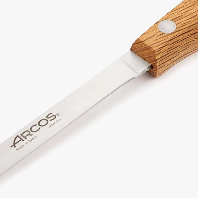 Arcos Jose Andres 10-Inch Fillet Knife Forged Meat Slicer | Professional NITRUM Stainless Steel Blade with Silk Edge | Ideal for Slicing Ham or Prosciutto | Ergonomic Holm Oak Wood Handle