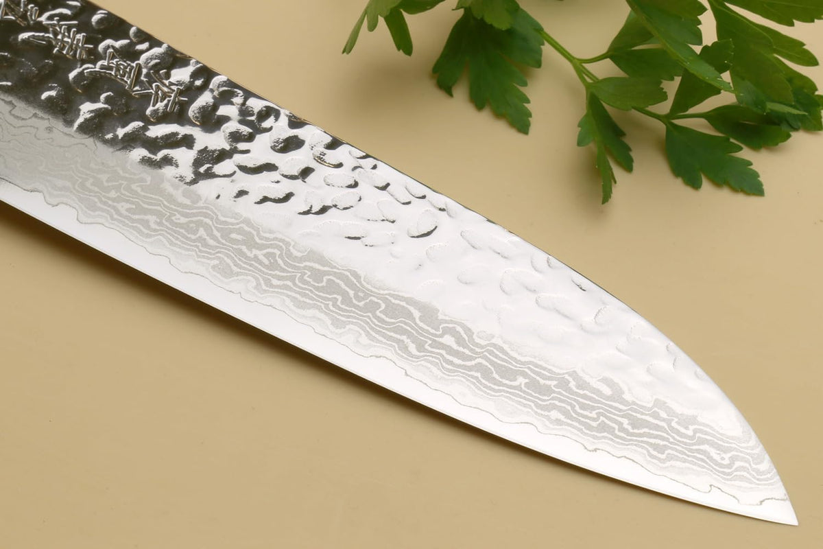 Yoshihiro VG10 46 Layers Hammered Damascus Santoku Japanese Multipurpose Chef Knife (7"(180mm) Rosewood Handle)