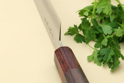 Yoshihiro VG10 46 Layers Hammered Damascus Santoku Japanese Multipurpose Chef Knife (7"(180mm) Rosewood Handle)