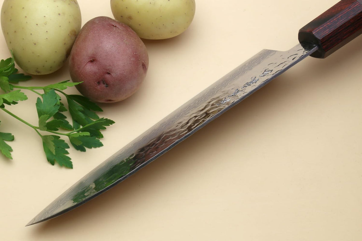 Yoshihiro VG10 46 Layers Hammered Damascus Santoku Japanese Multipurpose Chef Knife (7"(180mm) Rosewood Handle)