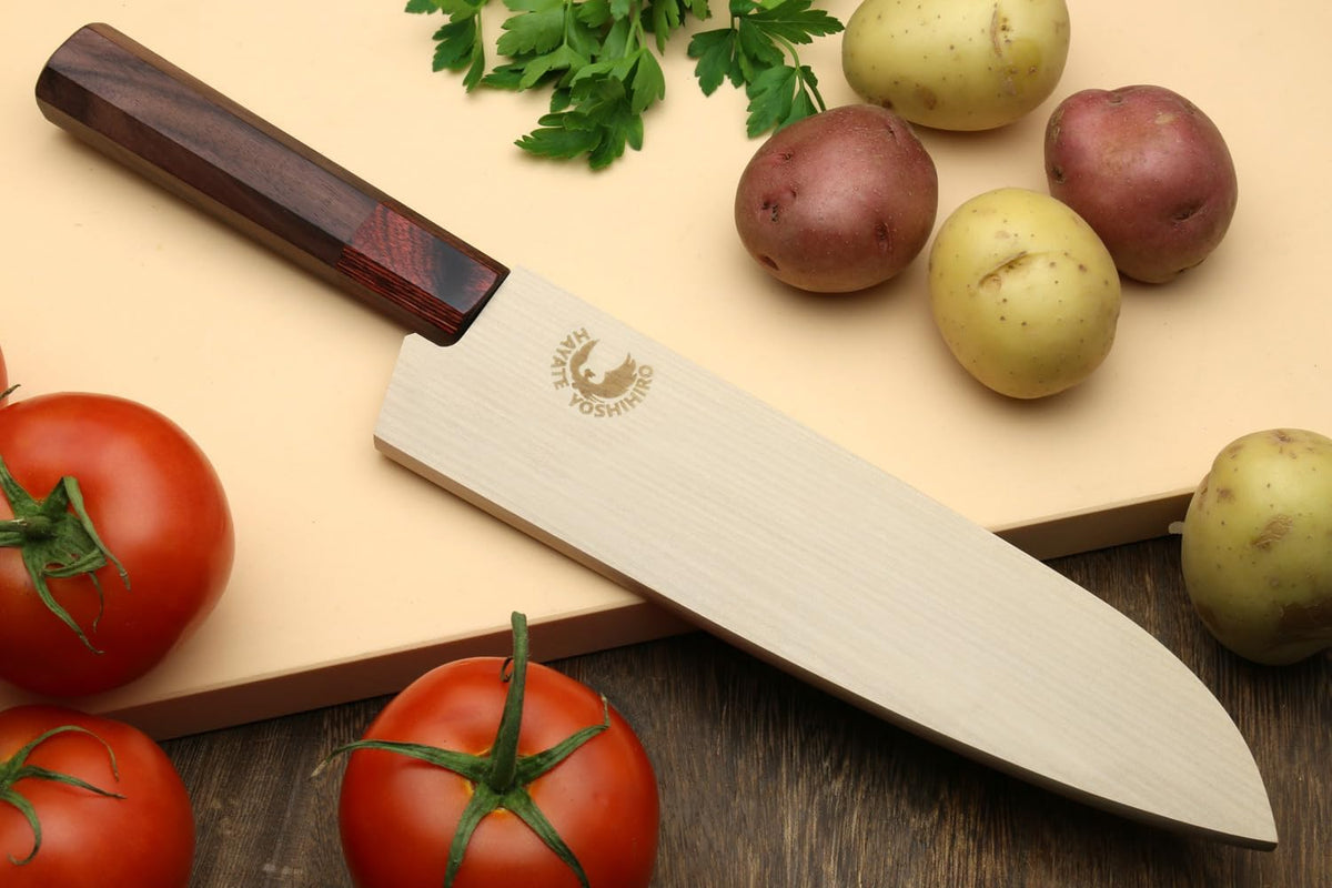 Yoshihiro VG10 46 Layers Hammered Damascus Santoku Japanese Multipurpose Chef Knife (7"(180mm) Rosewood Handle)