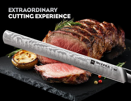12 Inch Damascus Slicing Knife, Full-Tang, Razor Sharp | Effortless Smooth Cuts, Damascus Steel with a VG10 Core, Long-Lasting Edge, Brisket, BBQ, Large Roasts, Elegant Storage Box
