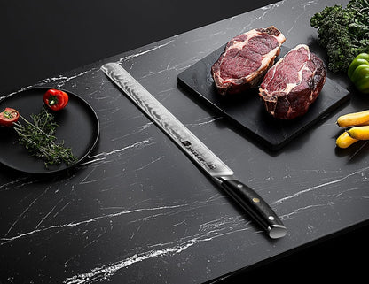 12 Inch Damascus Slicing Knife, Full-Tang, Razor Sharp | Effortless Smooth Cuts, Damascus Steel with a VG10 Core, Long-Lasting Edge, Brisket, BBQ, Large Roasts, Elegant Storage Box