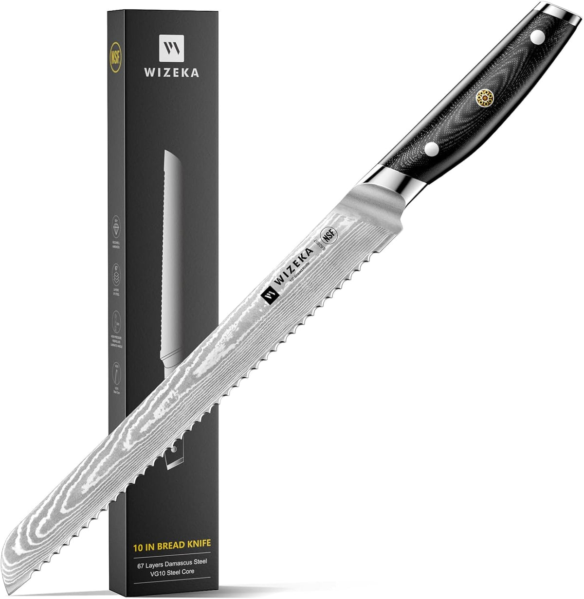 12 Inch Damascus Slicing Knife, Full-Tang, Razor Sharp | Effortless Smooth Cuts, Damascus Steel with a VG10 Core, Long-Lasting Edge, Brisket, BBQ, Large Roasts, Elegant Storage Box