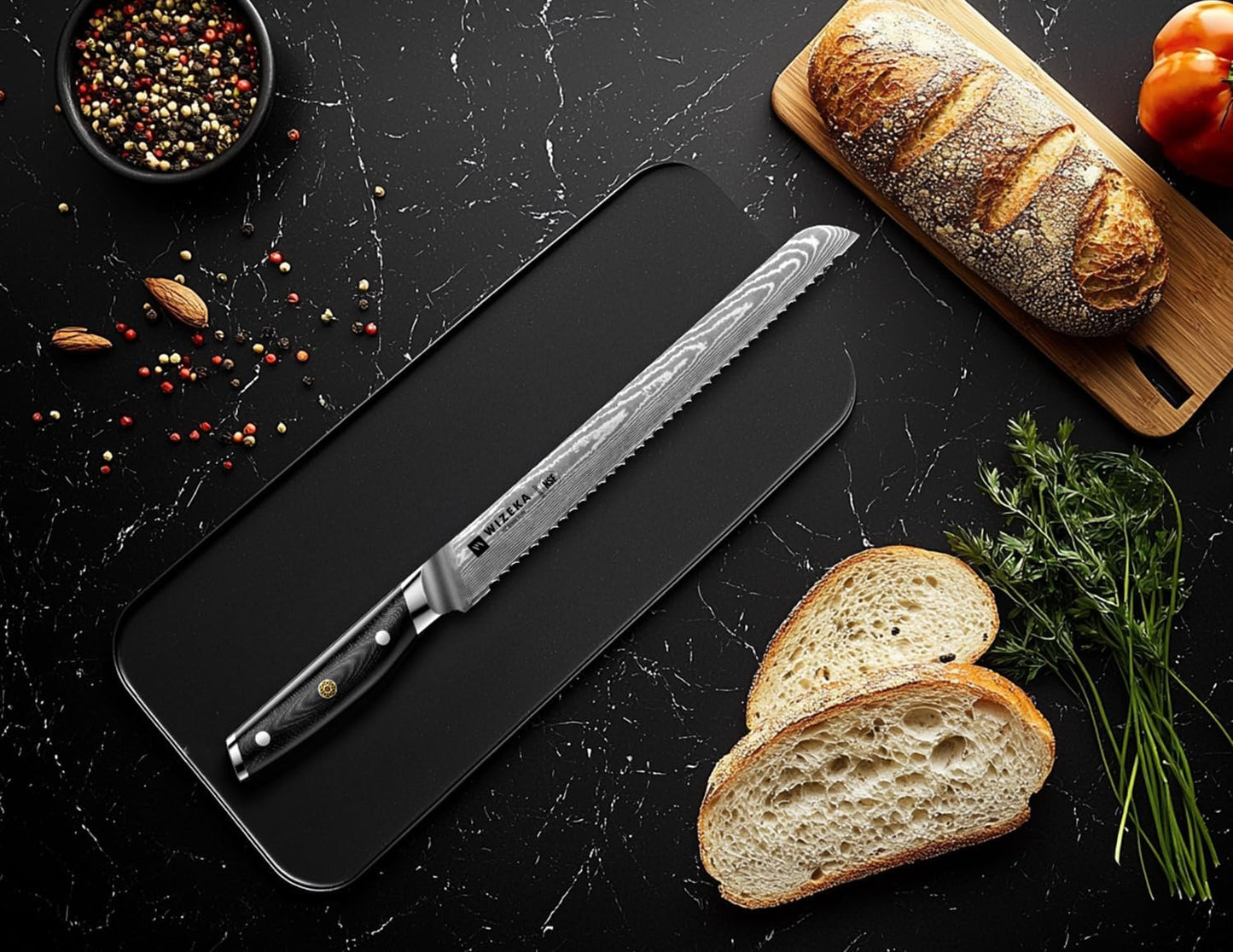 12 Inch Damascus Slicing Knife, Full-Tang, Razor Sharp | Effortless Smooth Cuts, Damascus Steel with a VG10 Core, Long-Lasting Edge, Brisket, BBQ, Large Roasts, Elegant Storage Box
