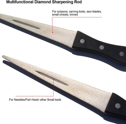10.6 Inch Diamond Sharpening Rod Sharpening Stone, Diamond Fine Tapered File with wooden handle