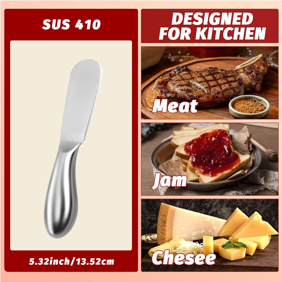 Butter Knives 4 Pieces Stainless Steel Cheese Butter Spreader Knife Set for Cold Butter, Cream Cheese, Jam, Pastry, Charcuterie, Multipurpose Kitchen Gadgets