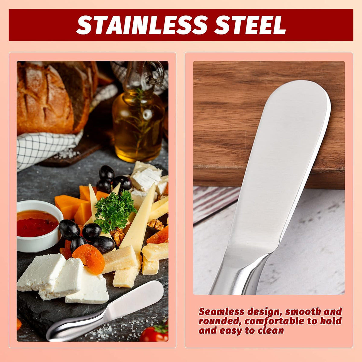 Butter Knives 4 Pieces Stainless Steel Cheese Butter Spreader Knife Set for Cold Butter, Cream Cheese, Jam, Pastry, Charcuterie, Multipurpose Kitchen Gadgets